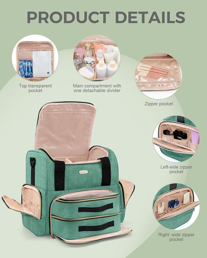 BALULHG Large Travel Makeup Bag with 2 Removable Cases, Cosmetic Bag with Multiple Storage Sections, with Multiple Storage Sections,Double Layer Big Travel Make Up Organizer Case,Travel Toiletry Bag - Image 3