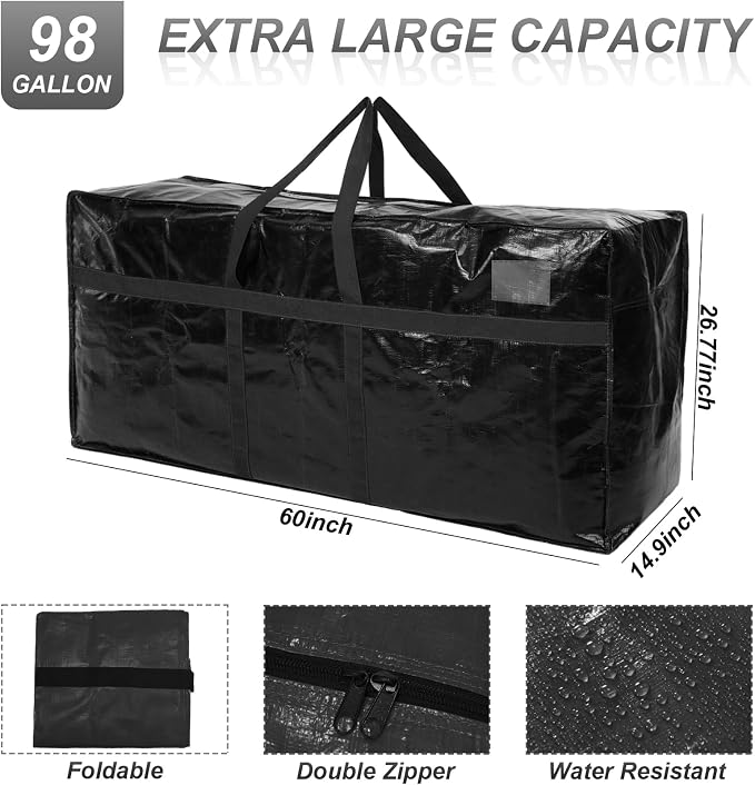Windyun 4 Pack 98 Gallon Extra Large Moving Bags XXL Heavy Duty Storage Bag with Strong Zipper Handle Jumbo Big Tote Box Foldable for College Dorm Travel Clothes Duffle Blanket Pillow(Black) - Image 2