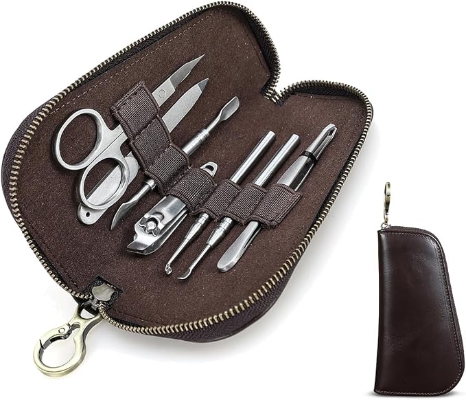 CONTACTS Full Grain Leather Manicure Set Case Travel Nail Clipper Pouch Empty for Men Personal Tools Pouch by Handmade (Case Only) by CONTACTS