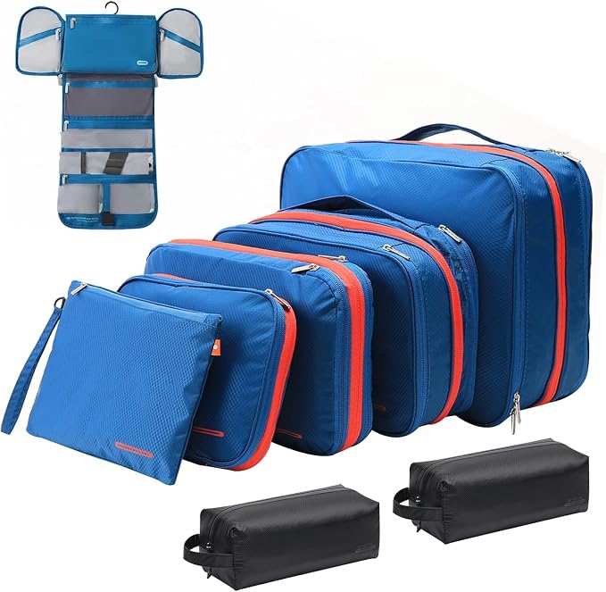 Bee Nesting BeeNesting Waterproof Compression Packing Cubes 5/6/8 sets, Large Travel Packing organizers for Carry on Luggage, 2 Sides Expandable Storage Bags by BeeNesting