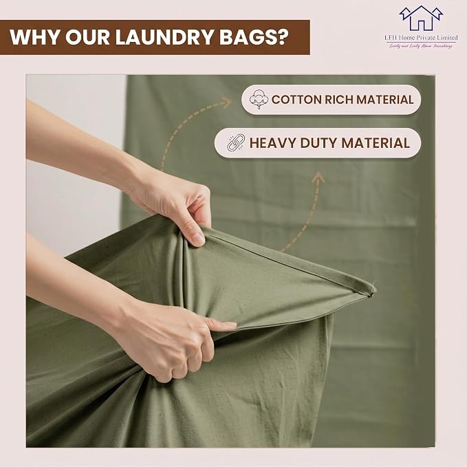 LFH Home Large Premium 1pack Cotton Rich Canvas Laundry Bag with Drawstring and Handles Heavy Duty, Multi-Use, and Washable for Home, Travel, College or Storage 28x40-Military Green - Image 7