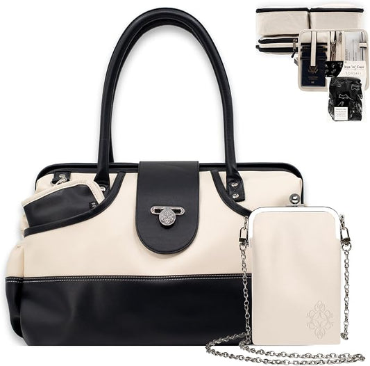 Borsali Weekender Bag for Women - Travel Carry On Duffel -Vegan Leather with Travel Wallet, Packing Cubes, Shoe Covers & Glasses Case (Cream/Cream) by Borsali