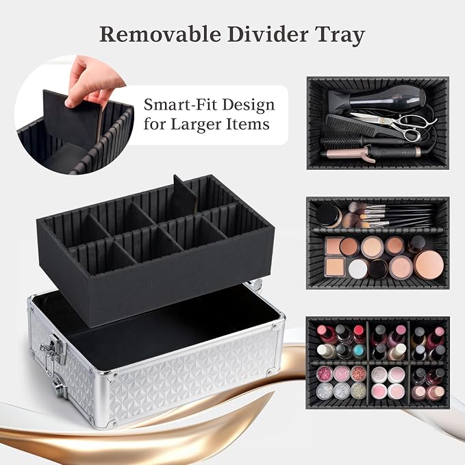 4 in 1 Makeup Train Case - Professional Cosmetology Case on Wheels, Large Transformable Makeup Train Case & Barber Case, Portable rolling makeup case & Makeup Cart, Silver - Image 3