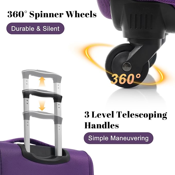 Merax 4-Piece Expandable Luggage Set,Softside Suitcase,Purple | 18" 22" 26" 30" Lightweight Luggage with Spinner Wheels,Suitcase Set with TSA Lock,Front Pocket & Interior Organization - Image 3