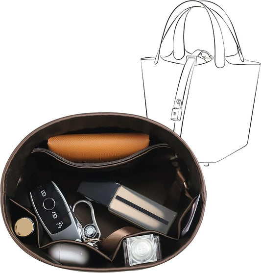 Fits for Picotin 18 Bag Insert, Premium Silk Purse Organizer Insert, Smooth Touch & Lightweight， Luxury Handbag Organizer with Gift Box Fits For Hermes(PC18,Brown) by JLYZMoon