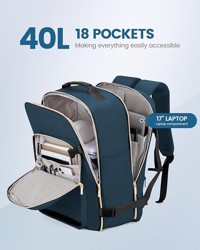LOVEVOOK 40L Travel Backpack Flight Approved Carry on Backpack,3 Packing Cubes,Waterproof Personal Item Travel Bag,TSA Carry on Luggage Suitcase Travel Essentials,Gifts for Women & Men,fits 17" Laptop - Image 3