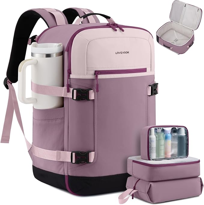 LOVEVOOK 40L Travel Backpack for Women & Men, Airline Approved Carry On Backpack with 3 Packing Cubes, TSA Personal Item Bag, Waterproof Weekender Overnight Backpack Fits 17" Laptop by LOVEVOOK