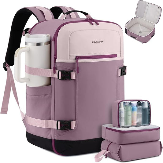 LOVEVOOK 40L Travel Backpack for Women & Men, Airline Approved Carry On Backpack with 3 Packing Cubes, TSA Personal Item Bag, Waterproof Weekender Overnight Backpack Fits 17" Laptop by LOVEVOOK