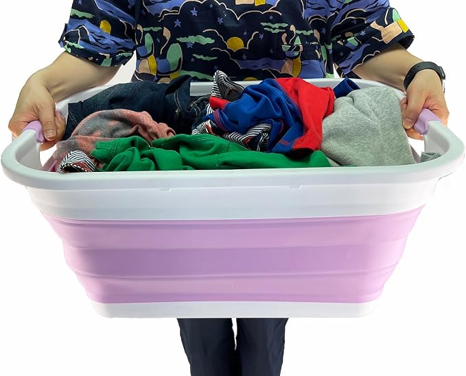 SAMMART 41L (10.8 gallon) Collapsible Plastic Laundry Basket - Foldable Pop Up Storage Container/Organizer - Portable Washing Tub - Space Saving (Rectangular, Ceramic Blue+Pale Purple (Set of 2)) - Image 6