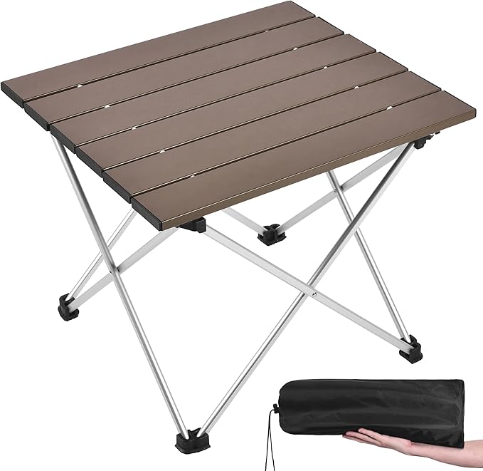 Grope Portable Camping Table with Aluminum Table Top, Folding Beach Table Easy to Carry, Prefect for Outdoor, Picnic, BBQ, Cooking, Festival, Beach, Home (Coffee-S) by Grope