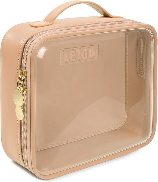 LETGO Clear Makeup Bags - TSA Approved Toiletry Bag with Handle Large Opening, Clear Toiletry Bags for Traveling Travel Essentials Travel Size Toiletries Car Accessories for Women (Large Sand) by LETGO