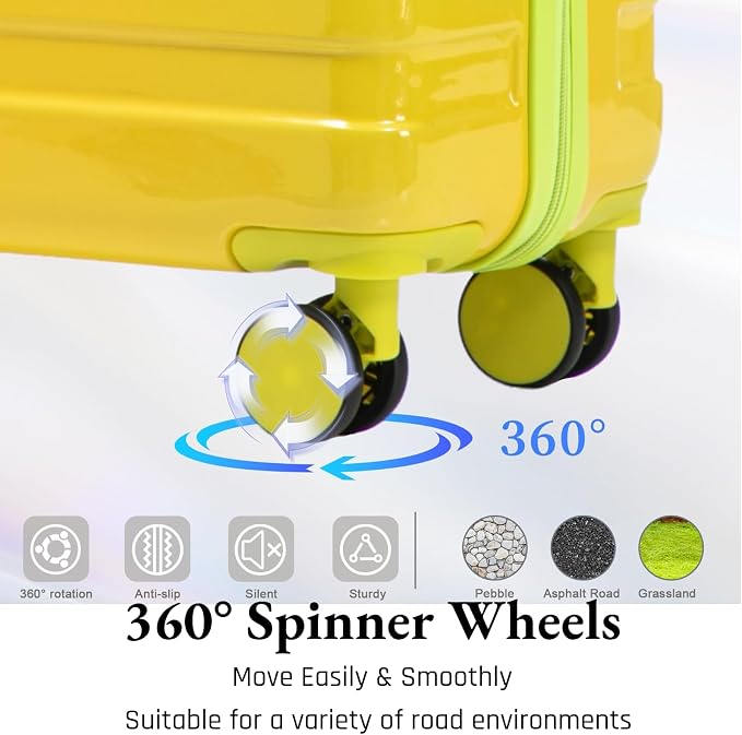 3-Piece Luggage Set 20/24/28’’ Hard-shell with 360° Spinner Wheels, Gradient Color Suitcase with Combination Lock, Lightweight PC Material, (Green+ Yellow) - Image 3