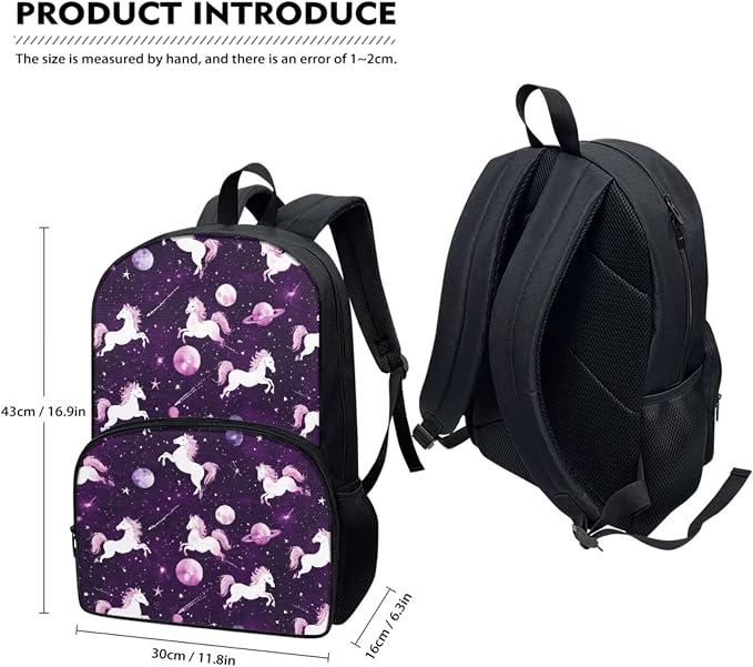 Cute Horse School Backpack for Girls, 3Pcs Students Backpack, Elementary Bookbag Sets with Lunch Box Pencil Case for School - Image 5