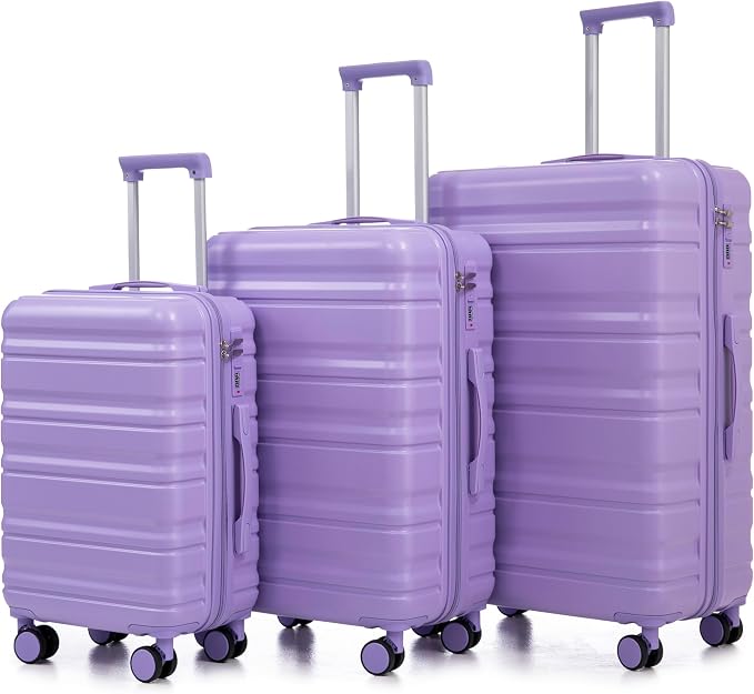 GDFStudio 20/24/28 Inch 3 Piece Luggage Set, ABS Hard Shell Spinner Suitcase with 360° Silent Wheels, Expandable Capacity,Combination Lock, Retractable Handle,Carry On & Checked Suitcases,Blue+Purple by GDFStudio