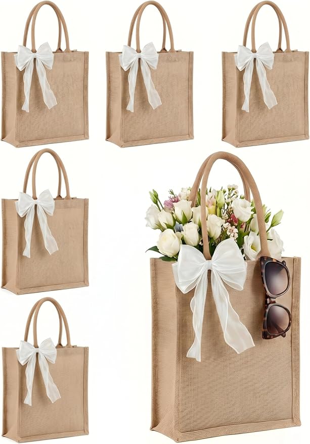 Large Burlap Tote Bags Set with Handles,Jute Tote Waterproof Reusable Bridesmaid by Unknown