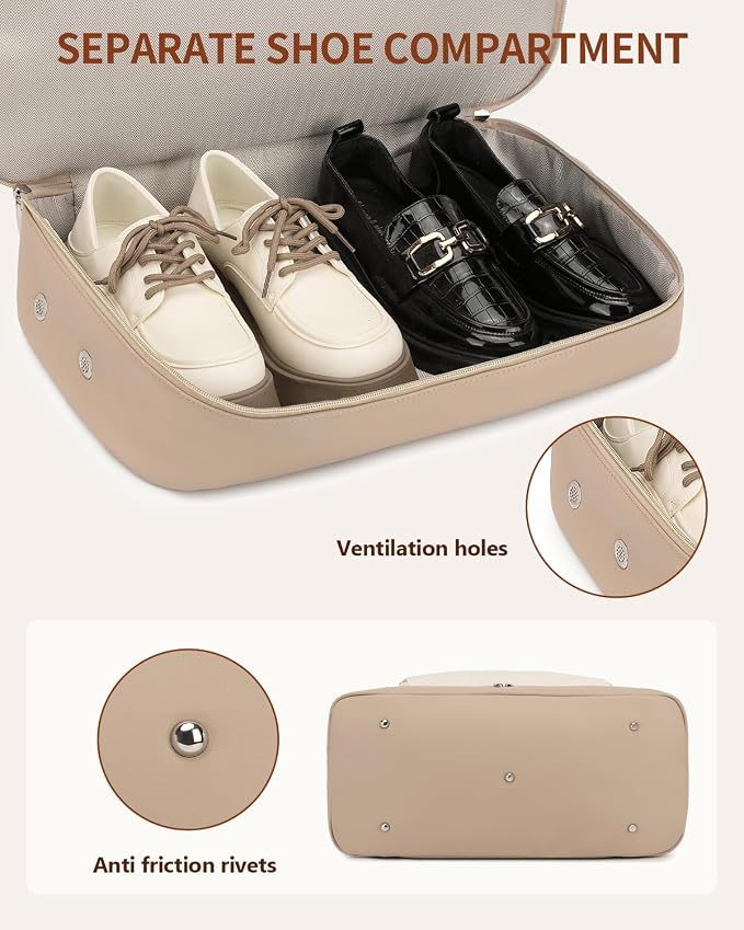 Weekender Bags for Women, Travel Duffle Bag Carry On Overnight Bag with Cosmetics Bag and Crossbody Purse for Gym Hospital, Gifts for Women, Beige Camel - Image 4