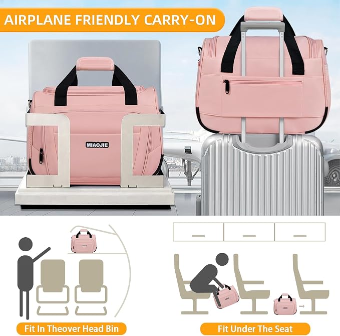 Underseat Carry On Luggage Lightweight Travel Tote Weekender Bag Overnight Duffle Bag for Travel, Travel Essentials Personal Item Travel Bag for Women and Men, Pink-18Inch - Image 5