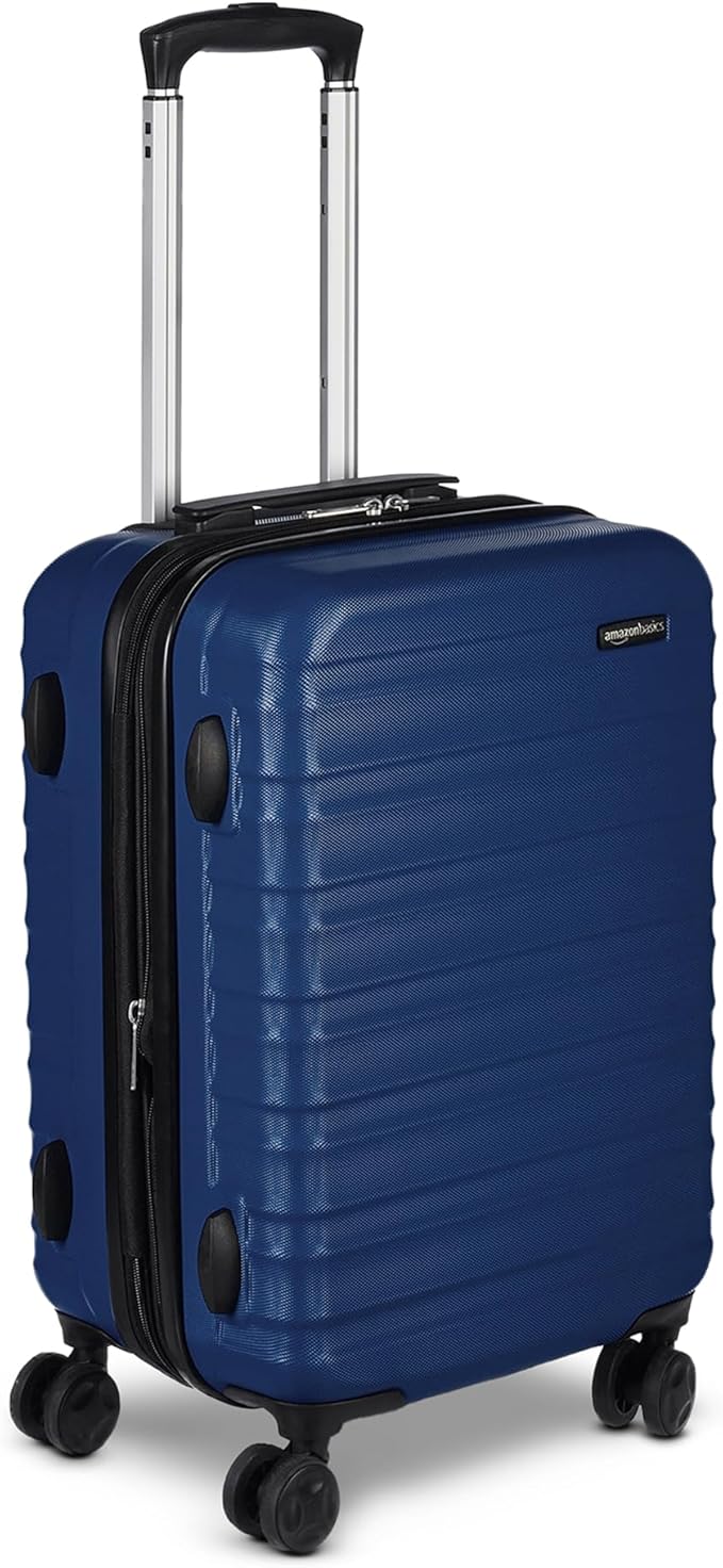Amazon Basics 21" Hardside Carry-On Luggage with Multi-directional Wheels, Expandable for Up to 25% More Space, Scratch-Resistant Surface, Organized Interior, Navy Blue by AmazonBasics
