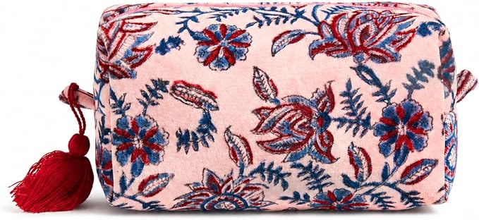 Huar Travel Makeup Bag- Large Capacity Cosmetic Bags for Women - Water Resistance Lining Portable Pouch & Open Toiletry Bag - Perfect Girls Makeup Organizer for Travel Essentials (Velvet Rose) by Huar