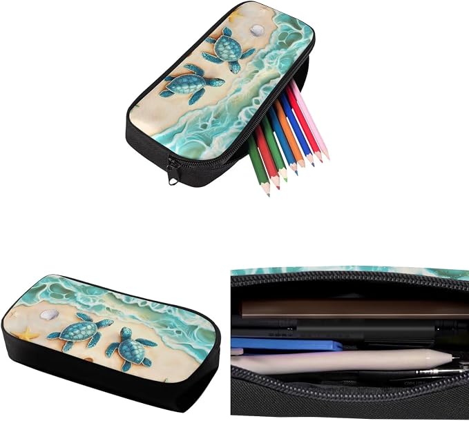 School Backpack Set, Sea Turtle Starfish Print Portable School Bags with Water Bottle Carrier Lunch Boxes Pencil Cases for Teens Student Bag Daypack Set 4 in 1 - Image 6