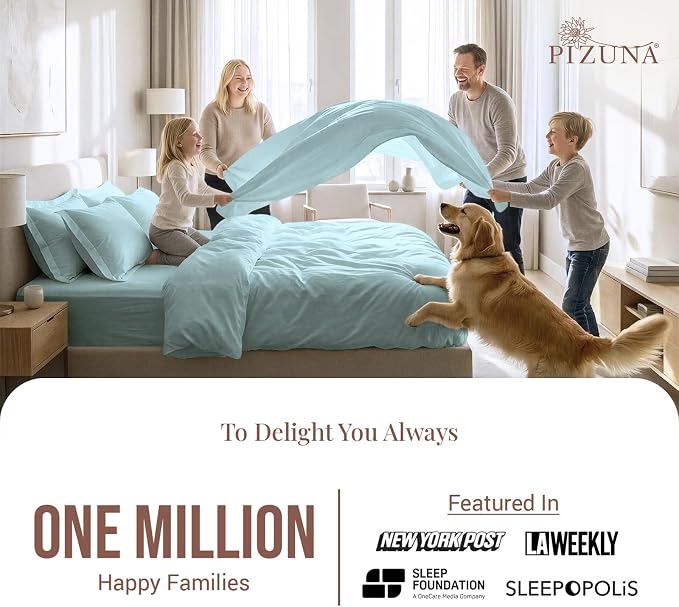 Pizuna Pure 100% Long-Staple Cotton Duvet Cover + Sheet Set Twin, Luxurious 400 Thread Count Long Staple Cotton, Soft Sateen Weave Bedding Set (Baby Blue) - Image 2