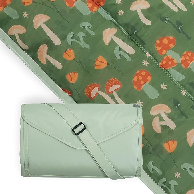 Little Unicorn 5'x7' Outdoor Family Picnic & Beach Blanket | Durable & Water-Resistant Fabric | Compact Fold & Easily Wipes Clean | Zipper Pocket (Woodland Mushroom) by LittleUnicorn
