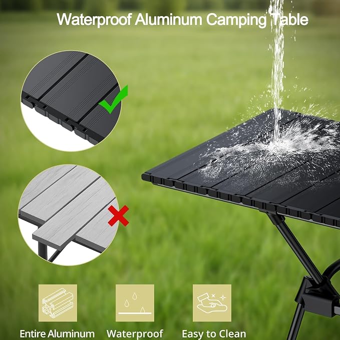 Anbte 3ft Roll Up Camping Table Max 27.5", 4 Adjustable Heights Aluminum Camping Table Foldable Waterproof with Carrying Bag, Lightweight, for Garden Picnic Outdoor Travel Beach, 35” X 16”, Black - Image 5