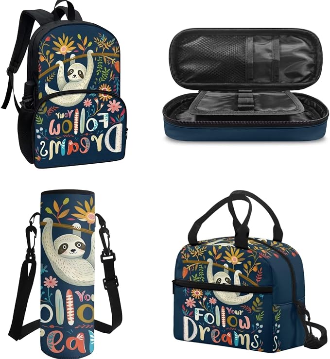 POLERO Cute Sloth Backpacks for Kids Bookbag School Bag Set for Elementary Back to School 4 Piece School Bag with Lunch Box - Image 2