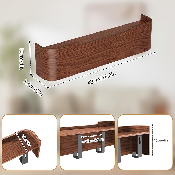 Wall Mounted Coat Rack with Shelf, Wooden Entryway Organizer with Hidden Metal Hooks for Hanging Coats Bags Keys, Modern Floating Shelf for Hallway Bathroom - Image 2