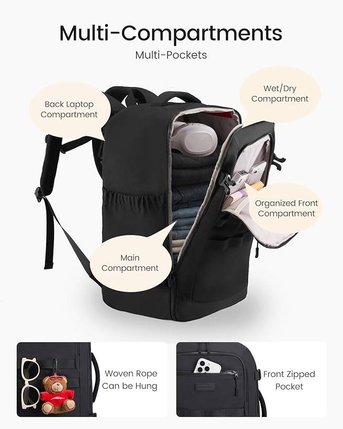 LOVEVOOK 50L Travel Backpack for Women & Men, TSA Approved Carry On Backpack with 3 Packing Cubes, Waterproof Personal Item Bag Fits 17 Inch Laptop, Weekender Essentials Overnight Backpack for Trip - Image 3
