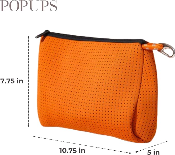 POPUPS Brand Large Makeup Bag with Zipper - Neoprene Machine Washable Travel Toiletry Cosmetic Organizer Pouch for Women (Basic Burnt Orange) - Image 3