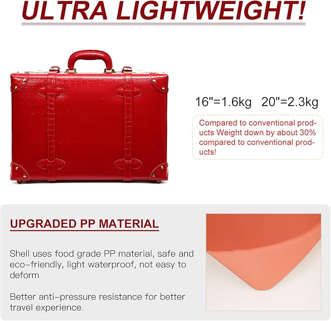 urecity Vintage and Cute Carry-on Overnight Case Non-wheeled Mini Leather Trunk Suitcase with Shoulder Strap - Image 5