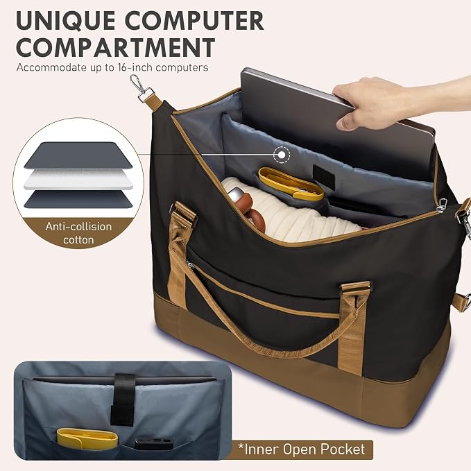 WOOMADA Weekender Overnight Bag for Women, Carry on Shoulder Travel Duffel with Shoes Compartment,Gym Bag with Toiletry Bag - Image 3