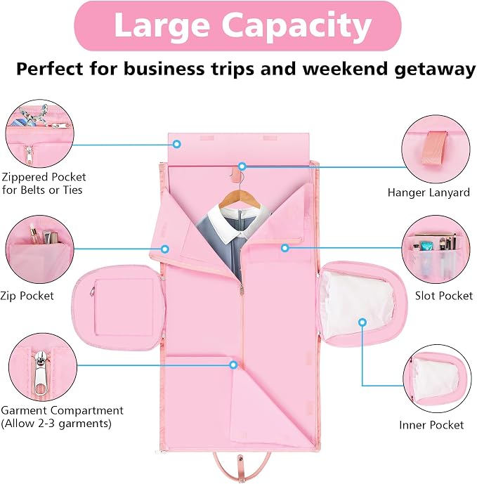 Convertible Garment Duffle Bags for Travel - Carry On Garment Bags With Toiletry Bag, Large Weekender Bags for Women Men 2 in 1 Hanging Suitcase Suit Travel Duffel Bags (Y23 Pink) - Image 3