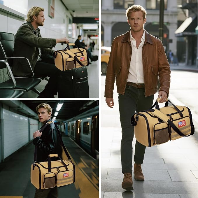 Tactical Duffle Bag For Travel Expandable 52L Large Duffle Bag For Men Gym Duffel With Wet Pocket Multi-Functional Carry On Bags Weekender Overnight Bag Organizer Duffel Bag For Travel - Image 2