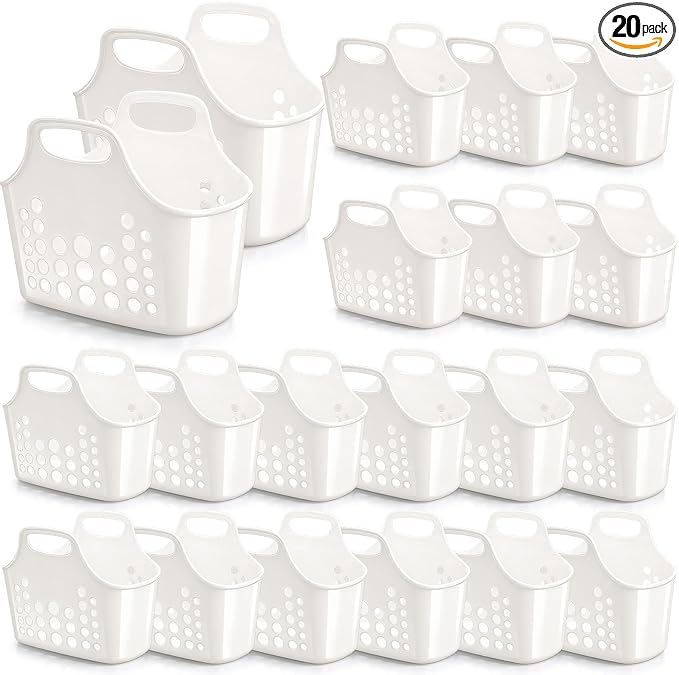 Nuogo 20 Pack Plastic Baskets with Handles Portable Shower Caddy Storage Baskets Reusable Caddy tote Organizer Bin for Bathroom Dorm Communal Showers Kitchen, 10.6" x 6" x 10" (White) by Nuogo