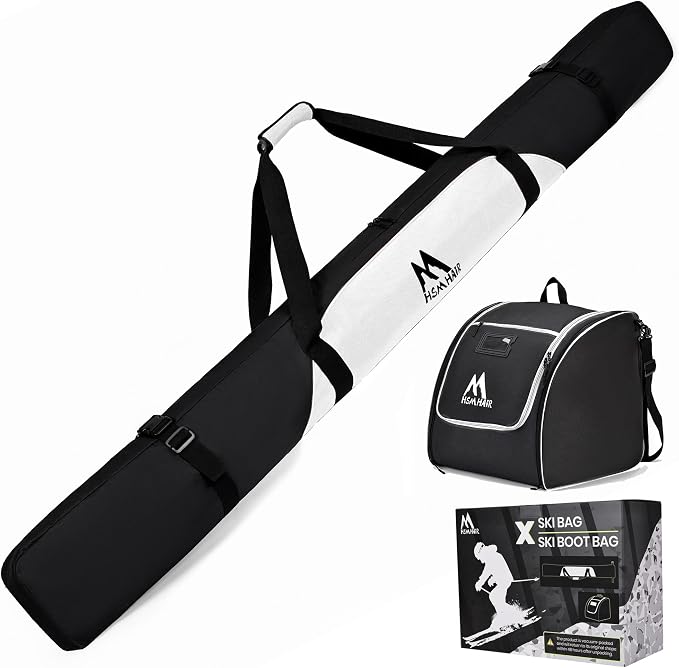 Hsmihair Ski Bag and Ski Boot Bag Combo-Padding Skis Bag for Air Travel,Water Proof Ski Boot Bag Fits for Skis Up to 200 CM and Boots Up To Size US13,Adults Ski Travel Bag by Hsmihair