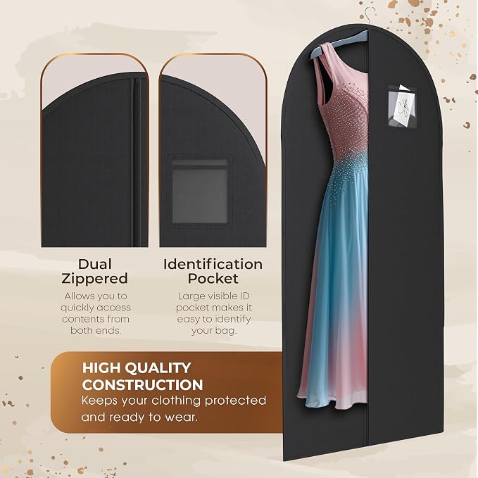 Luxury On the Go Long Formal Dress Bag – 54" Hanging Garment Bag for Dresses, Prom & Bridesmaid– Long Garment Bags for Hanging Clothes Lightweight & Tear-Resistant with Clear ID Window – 5 Pack - Image 4
