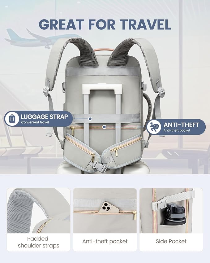 LOVEVOOK 40L Travel Backpack with Waist Strap,Flight Approved Carry on Backpack,Waterproof Personal Item Travel Bag,TSA Carry on Luggage Suitcase Travel Essentials,Gifts for Women & Men,fit 17" Laptop - Image 5