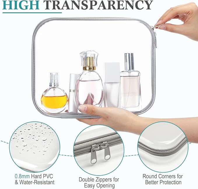 Sanwuta 6 Pcs Clear Hard Zipper Case Plastic Zipper Pouches Transparent Makeup Bag Pencil Case Pouches Toiletry Diaper Bag for Travel Toy Storage Organizer Bins(Gray,9.84 x 7.87 x 2 Inch) - Image 3