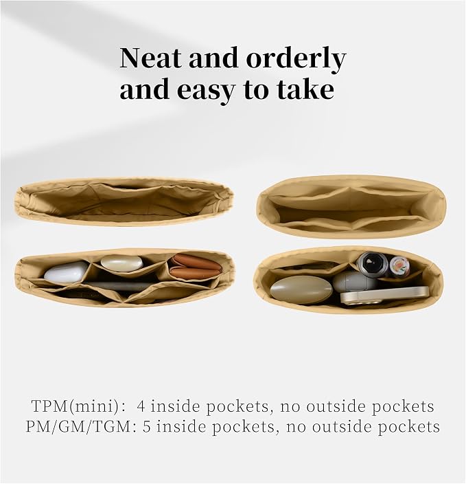 Purse Organizer Insert for Luxury Bag - Satin & Lightweight Fabric with Inside Pockets, Portable for Commute, Travel, Shopping, and Evening, Multicolor Options, Fits Evelyne 29 PM(Biscuit, PM) - Image 6
