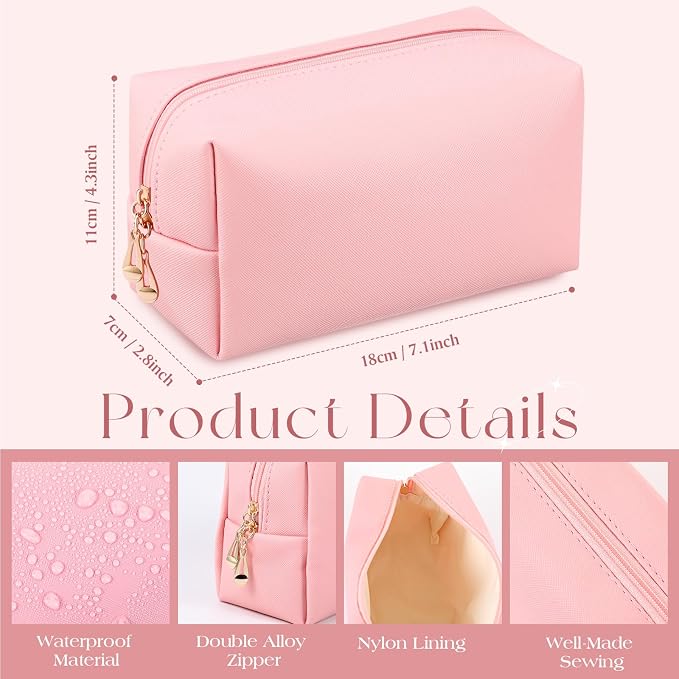 Kigeli Aesthetic Makeup Bags PU Leather Cosmetic Pouches Waterproof Plain Toiletry Bags Makeup Pouches Bulk for Women Party Gift Travel Storage Organizer(Pink Series,7.1 x 2.8 x 4.3 in) - Image 2