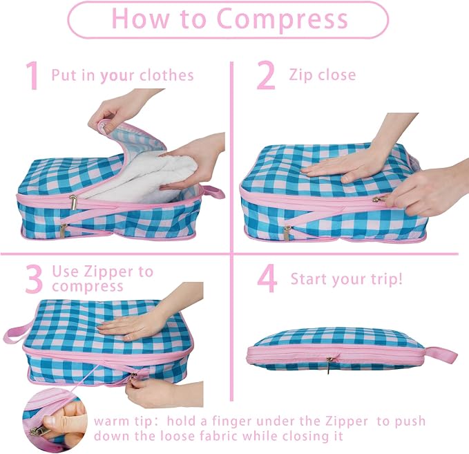 6 Pcs Compression Packing Cubes, Packing Cubes for Travel, Waterproof Luggage Organizer Bags Set, Cute Packaging Cubes for Women Kids Backpack Carry-Ons - Image 3