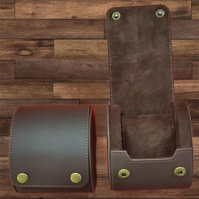 Leather Single Watch Case,Genuine Leather Vintage Watch Roll Travel Case for Storage Organizer Display (1 Slot) - Image 6