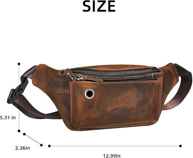 Water Resistant Canvas + Leather Hiking Riding Travel Fanny Waist Pack Small Phone Pouch For Men Women FB811-29 (W-8138-Brown) - Image 7