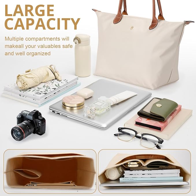 Tote Bag for Women with Purse Organizer Insert, Foldable Waterproof Nylon Bag for Travel, and Daily Use,Medium Size. - Image 5