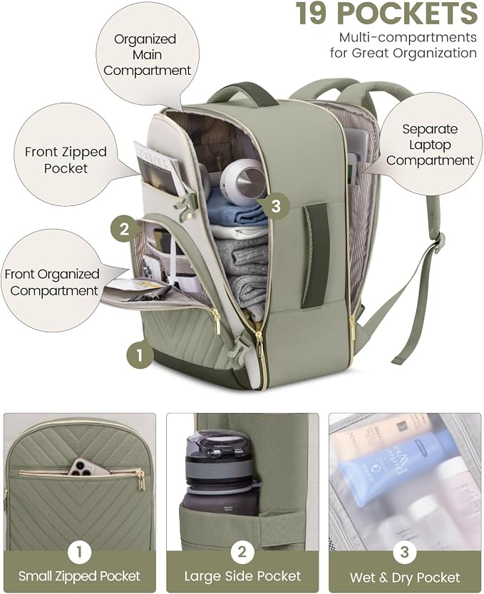 LOVEVOOK Travel Backpack for Women,40L Carry On Backpack for Airplanes,17.3 Inch Laptop Personal Item Travel Bag - Image 4
