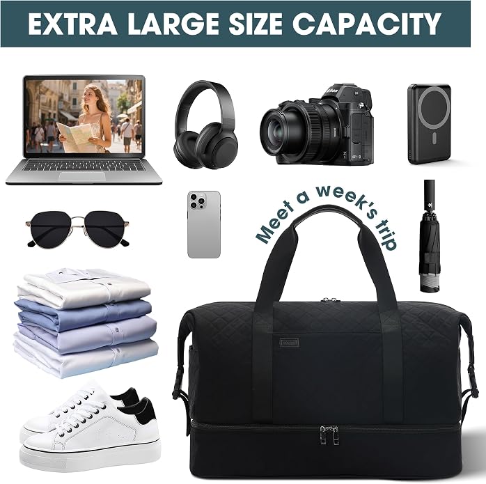 Women's Weekender bag Travel Duffel Bag with Shoe Compartment 21-inch Airline-Approved Carry-On, 2-Piece Overnight Bag Set Personal Item Luggage - Image 3