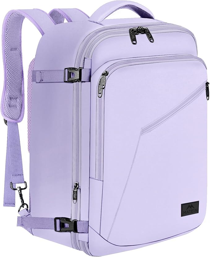 MATEIN Light Purple Carryon Backpack, 40L Airplane Approved Travel Backpack | Expandable Simple Fashion Daypack For Women, Personal Item bag, Frequent traveler Gifts, Heavy Duty by MATEIN