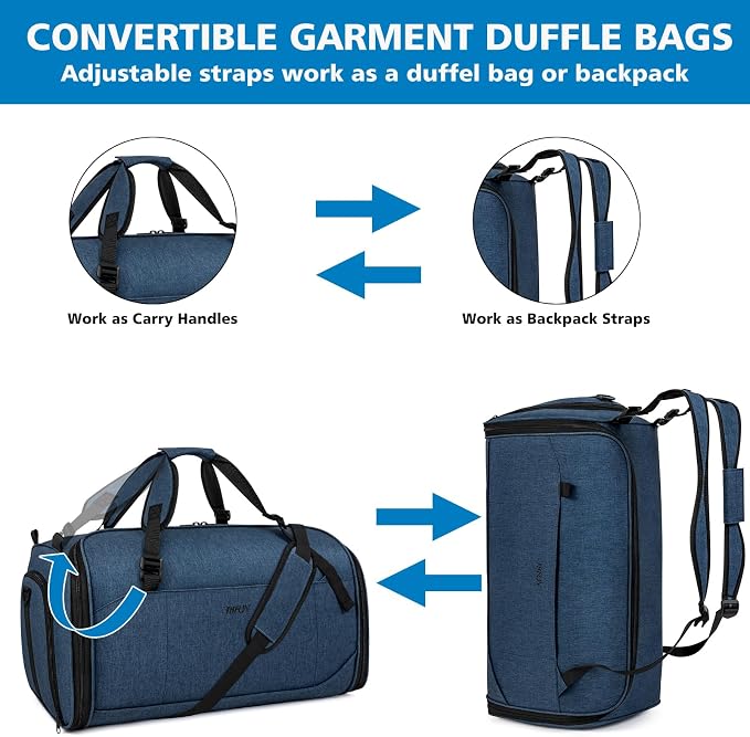 Convertible Garment Bags for Travel - Carry on Garment Duffle Bag with Backpack Straps for Men Women, 4 in 1 Large Travel Duffel Bags with Shoes Compartment Hanging Suit Dress Weekender Bag 3pcs Set - Image 3